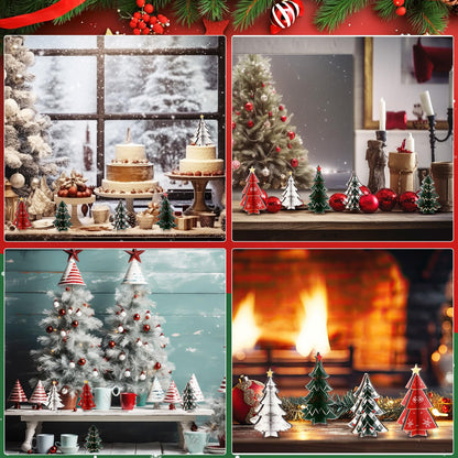 Bucherry 5 Pcs Retro Wooden Christmas Trees Tabletop Decorations Rustic 3D Christmas Trees Xmas Centerpieces Farmhouse Table Wooden Signs for Xmas Winter Farmhouse Home Tiered Tray Decor