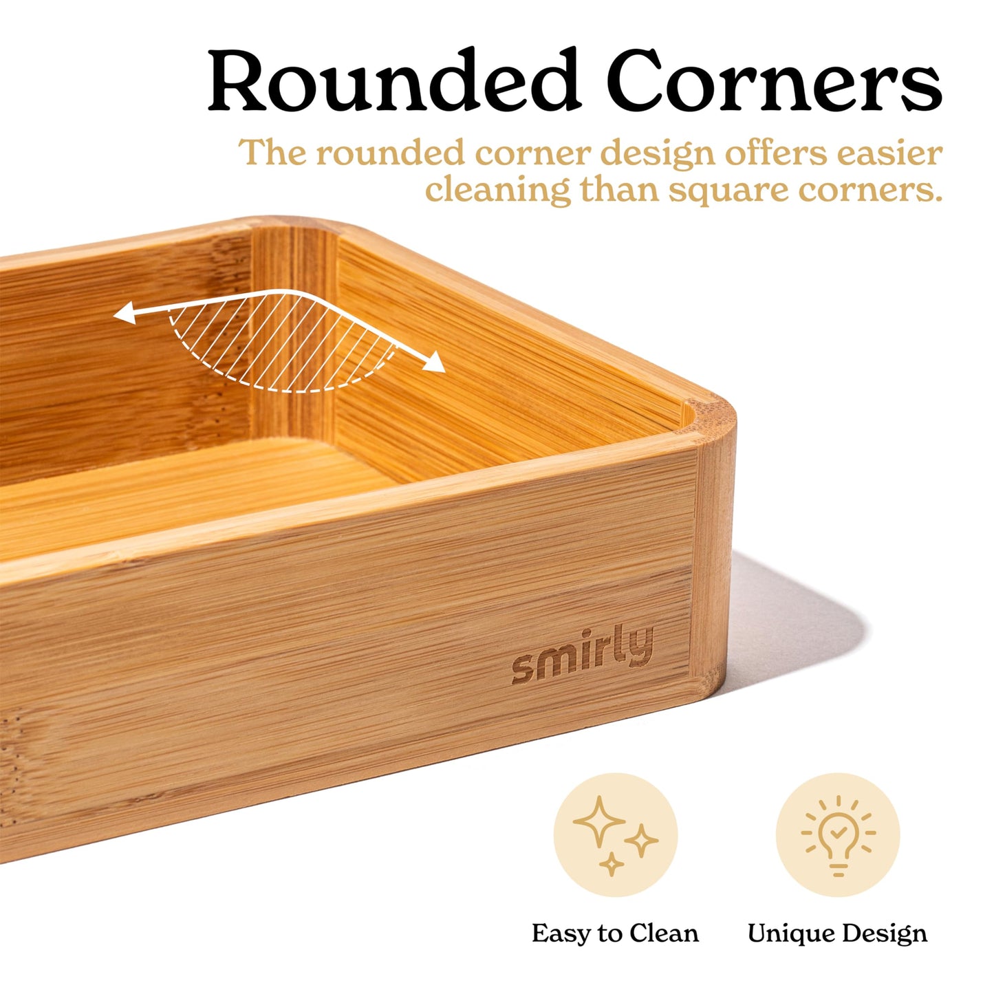 SMIRLY 8-Piece Bamboo Kitchen Drawer Organizer Set for Large and Small Utensils, Multi-use Storage Box - Bathroom, Nightstand, Jewelry, Cutlery, Knife, Spice, Towel, Junk Drawer Tray
