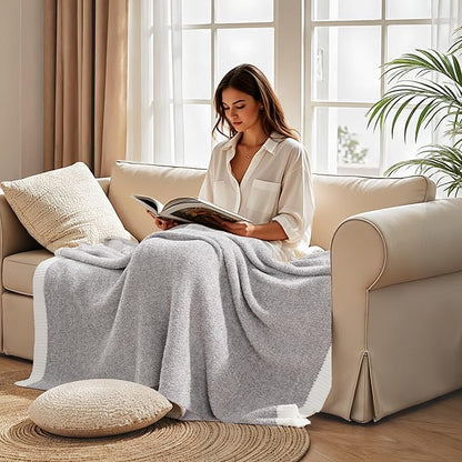 NEXHOME PRO Super Soft Throw Blankets for Couch, Reversible Warm Blankets Cozy Knit Blanket for Women, Fuzzy Plush Lightweight Throws for Sofa, Bed, Picnic, Taupe Grey, 50 x 60 inches