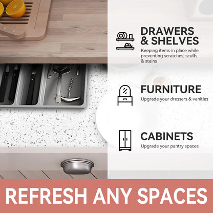 RAY STAR Shelf Liners for Kitchen Cabinets Non-Adhesive, 12 Inch x 10 Feet Trimmable Terrazzo Speckled White Shelf Liner Non Slip Vanity Cabinet Liner Refrigerator Cupboard Pantry Liner Marble