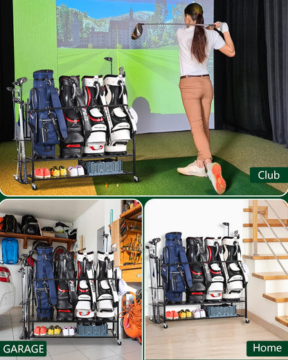 Mythinglogic 4 Golf Bag Storage Organizer, Extra Large Golf Storage Stand for Golf Bag Accessories, Golf Storage Rack for Garage, Golf Club, Basement