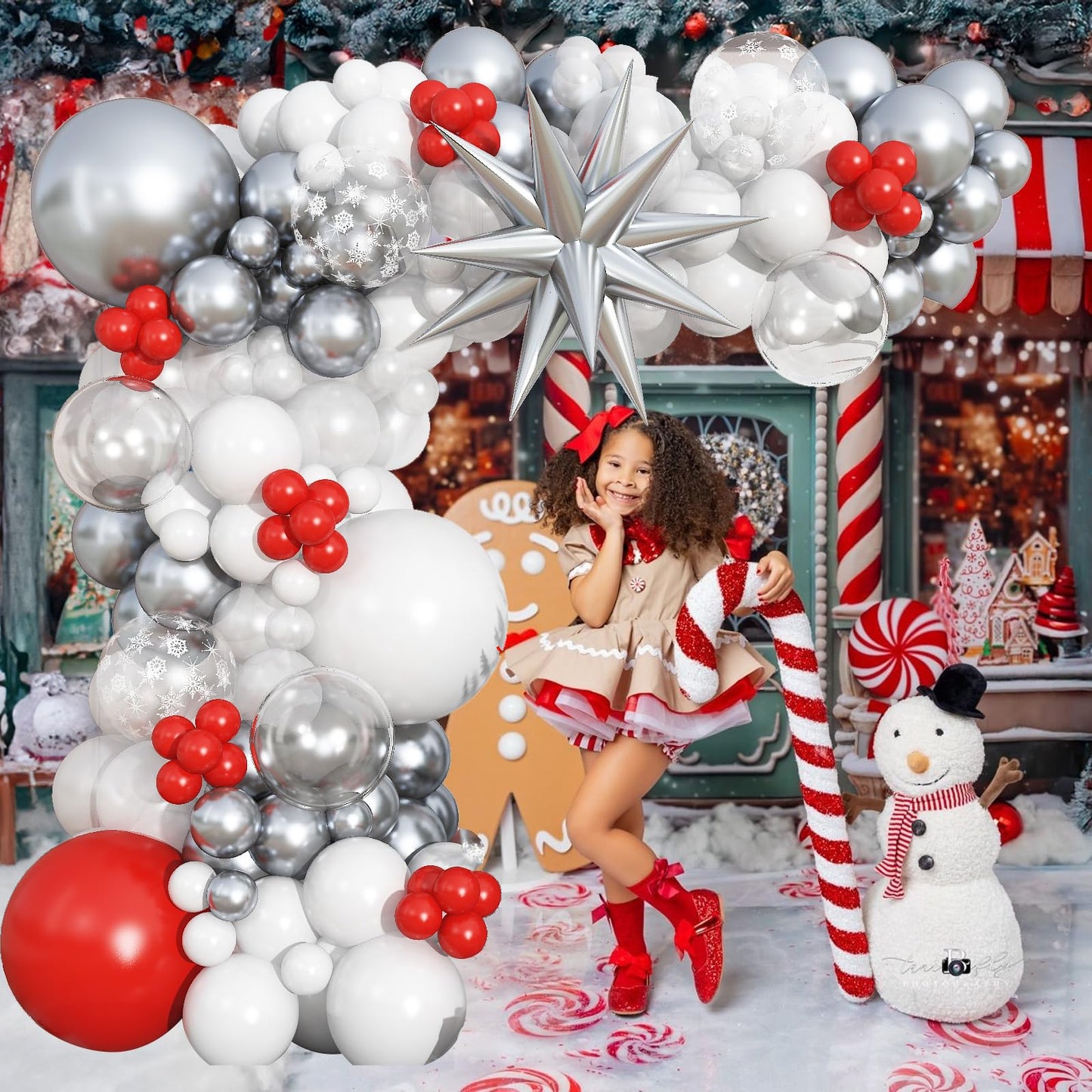 White Silver Red Balloons Arch Christmas Balloons Garland Winter Wonderland Birthday Party Decorations Snowflake Explosion Star Balloon Metallic Latex Helium Christmas Xmas New Year Baby Shower