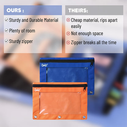 Mr. Pen - Pencil Pouch, Blue and Orange, 2 Fabric Pencil Pouches, Binder Pockets, Pencil Case, Binder Pouch, Pencil Bags, Pencil Pouch 3 Ring, Pencil Bags with Zipper, Zippered Pencil Pouch, Canvas