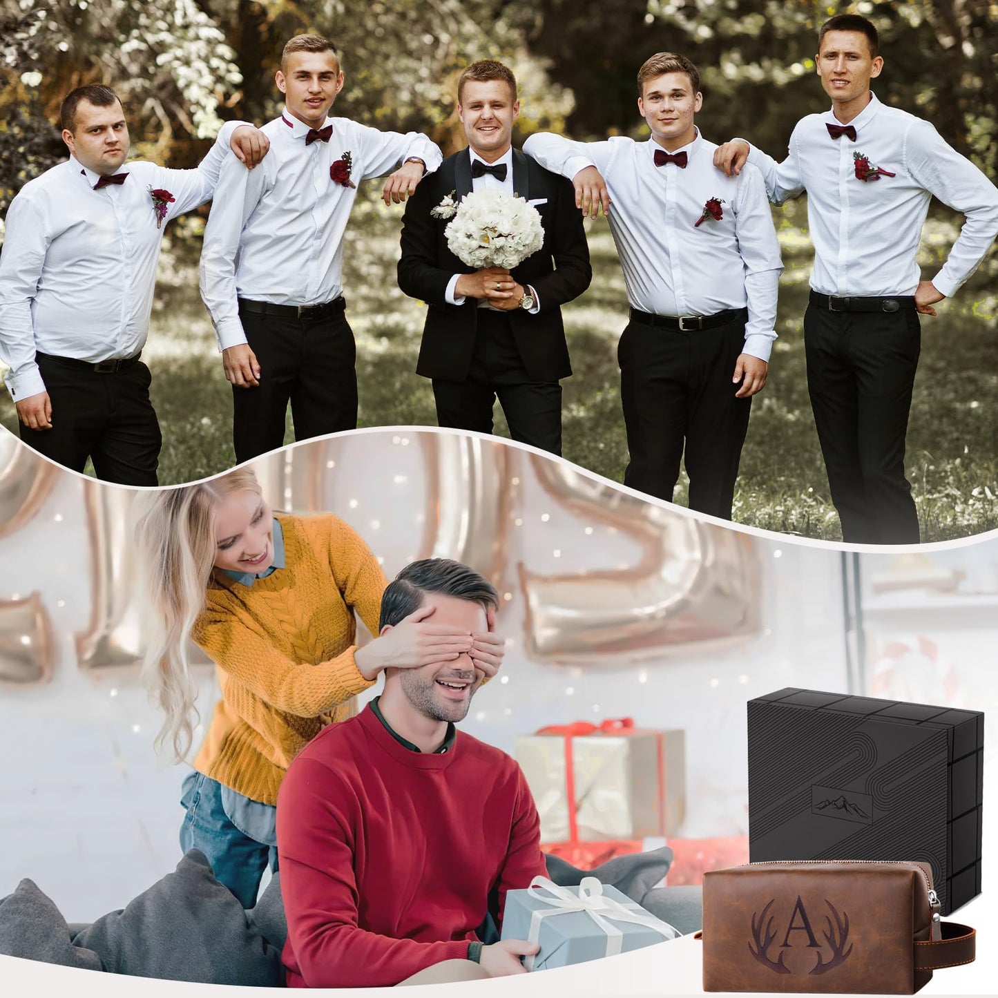 Aganmi Mens Toiletry Bag Personalized Easter Fathers Day Birthday Gifts for Men Him Initial PU Leather Waterproof Shaving Bag for Toiletries Accessories Travel Essential for Dad Husband Boyfriend (M)