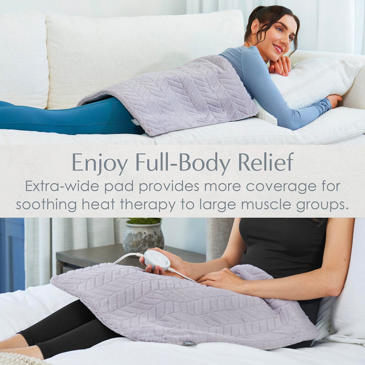 Pure Enrichment PureRadiance Luxury Heating Pad for Cramps, Back, Neck, & Shoulder Pain Relief, Patented Design, Soft Faux Fur & Micromink, 6 Heat Settings, Machine Washable, 12”x24”(Cloud)