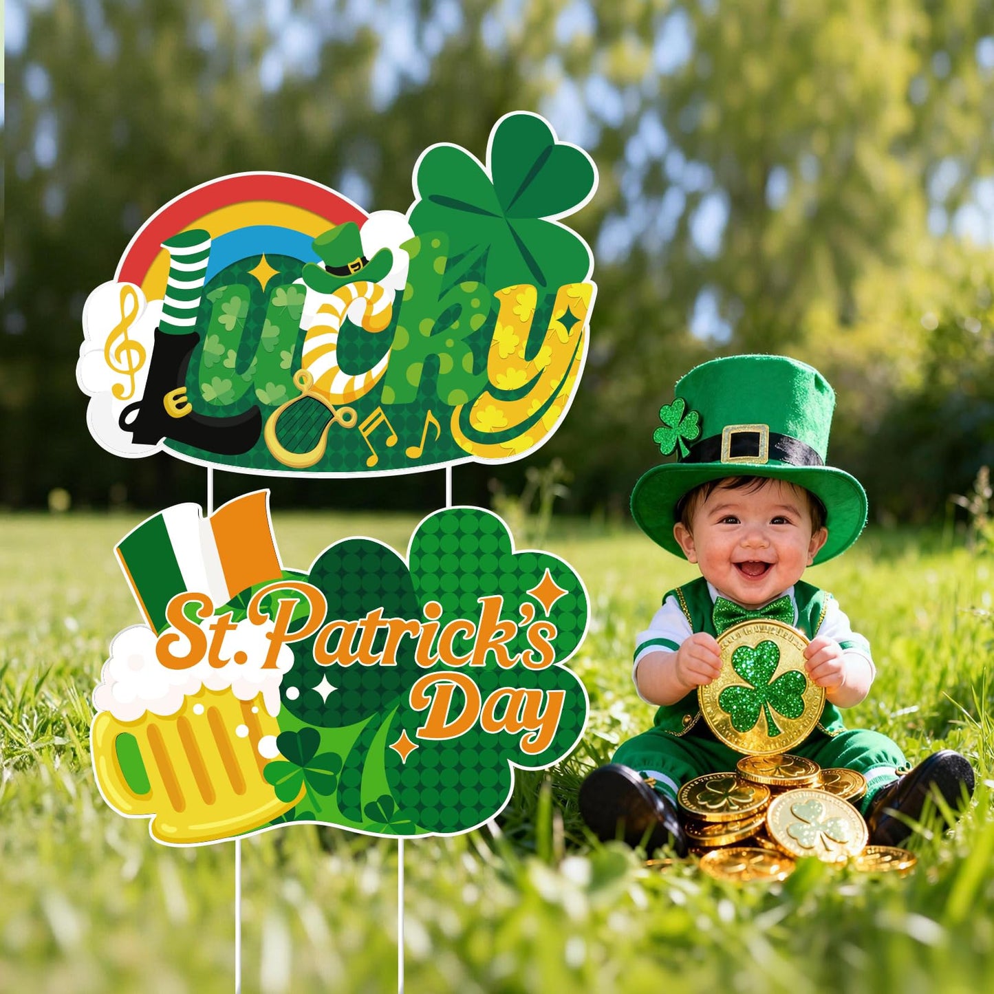 GXGGUS 10Pcs St. Patrick's Day Yard Sign Decorations Gnome Lawn Outdoor Decor with Stakes Saint Patricks Day lrish Home Garden Decorations