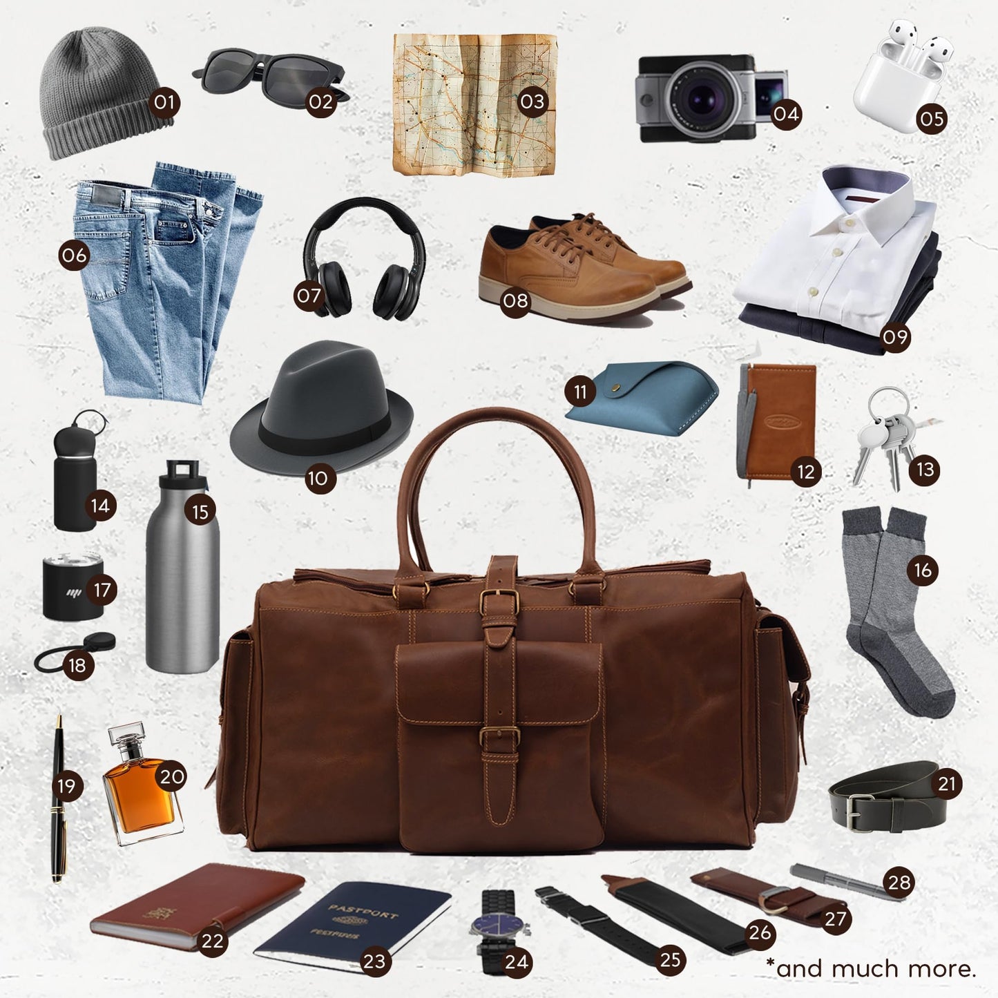 OBI PELLE® Premium Leather Duffle Bag for Travel - 21 Inches | Leather Travel Bag with Adjustable Shoulder Strap - Large, Weekend Overnight Luggage Bag for Men & Women