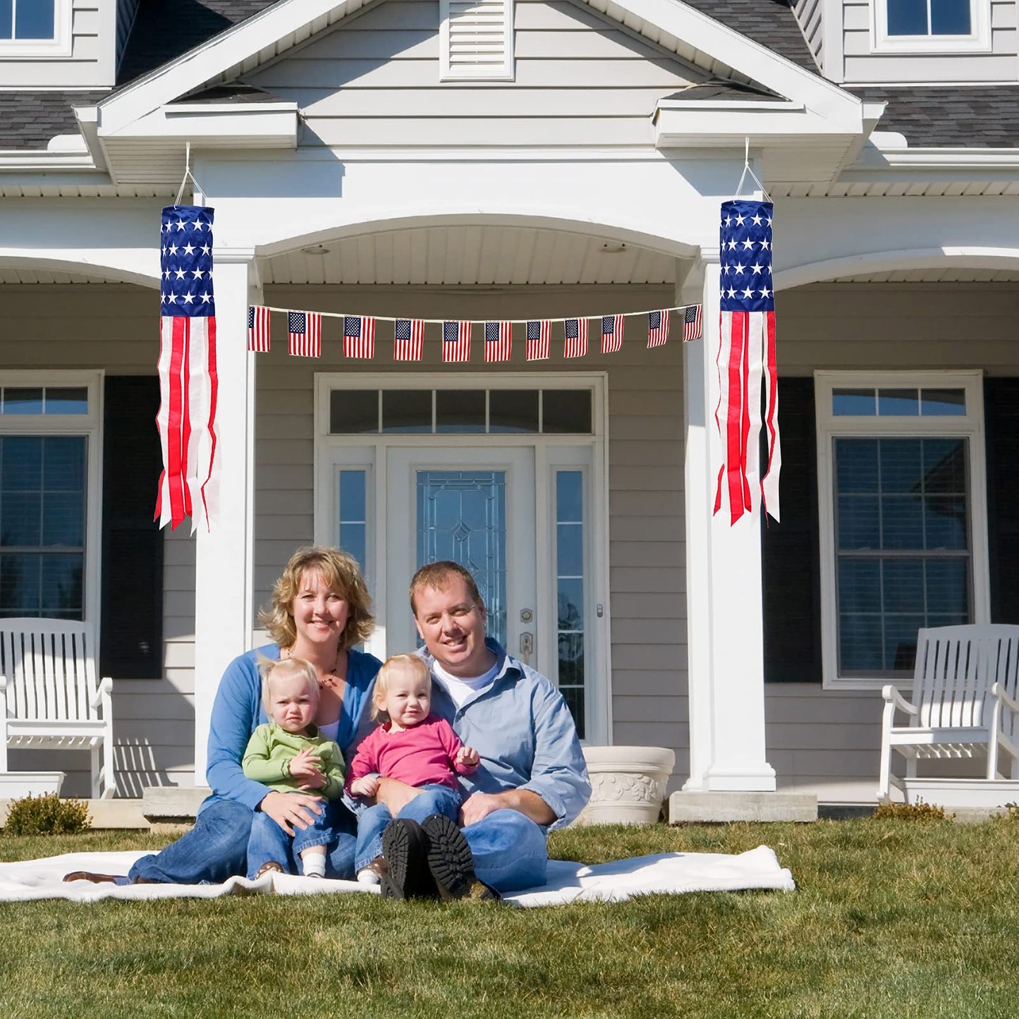 2 Pack American Flag Windsock, 4th of July Patriotic Decorations, Embroidered Stars - Fade Resistant Patriotic Wind Socks 40 Inch