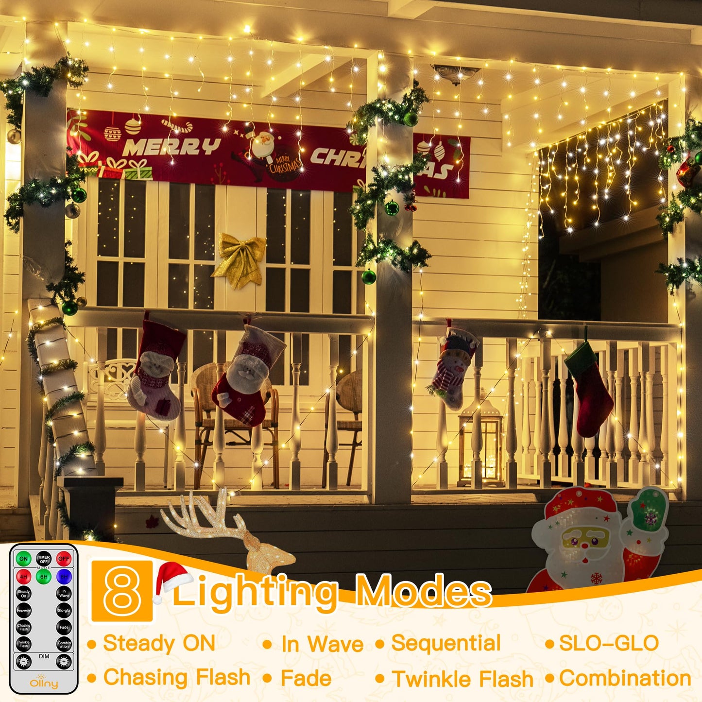 Ollny Icicle Lights for Outside 504LED 41FT, Warm and Cool White Christmas Light with Remote 8Modes Timers Waterproof, Plug in Connectable Hanging Lights for Outdoor Indoor House Roof Holiday