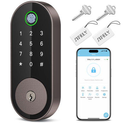 Keyless Entry Fingerprint Deadbolt Smart Lock: Digital Front Door Keypad with App Control, Electronic/Electric Deadbolt with Fingerprint & Code Access, Auto Locking, Easy to Install (Bright Brass)