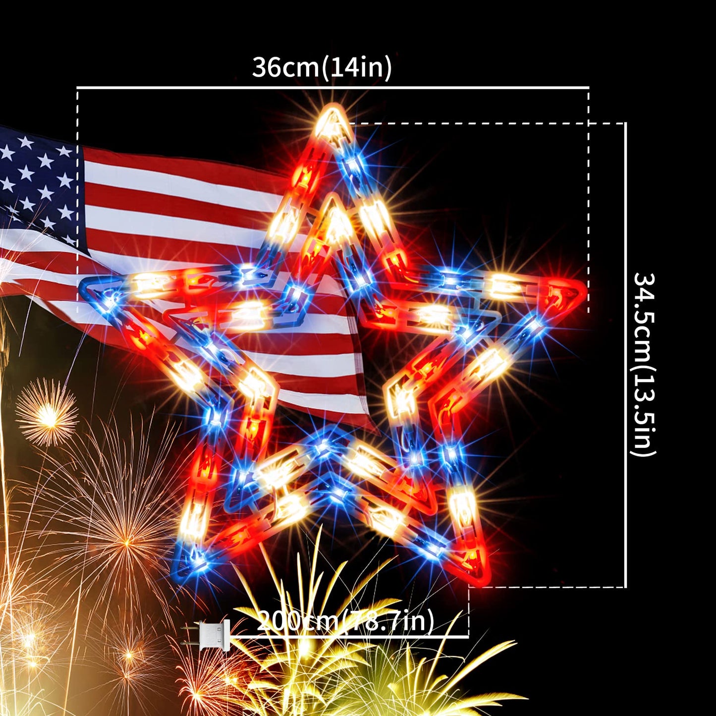 GLOWNOVA 50 Lights Lighted Red White and Blue 4th of July Star Window Silhouette Decoration