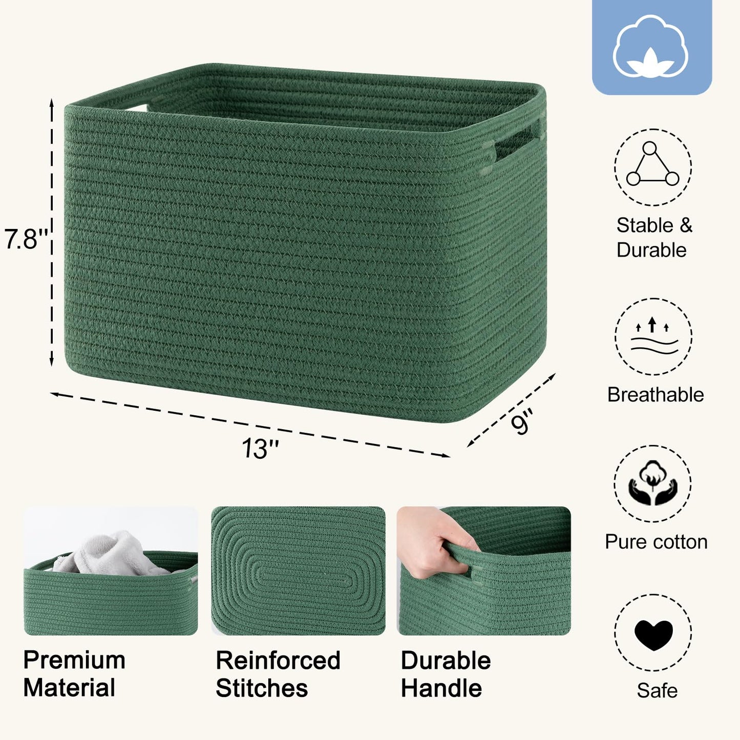 SIXDOVE 4 Pack Storage Baskets for Organizing, Woven Baskets for Shelves - Perfect for Toys, Books, Towels, and Clothes, Durable Gift Basket Bins Toy Storage, 12.7''L x9''W x7.8''H, Green
