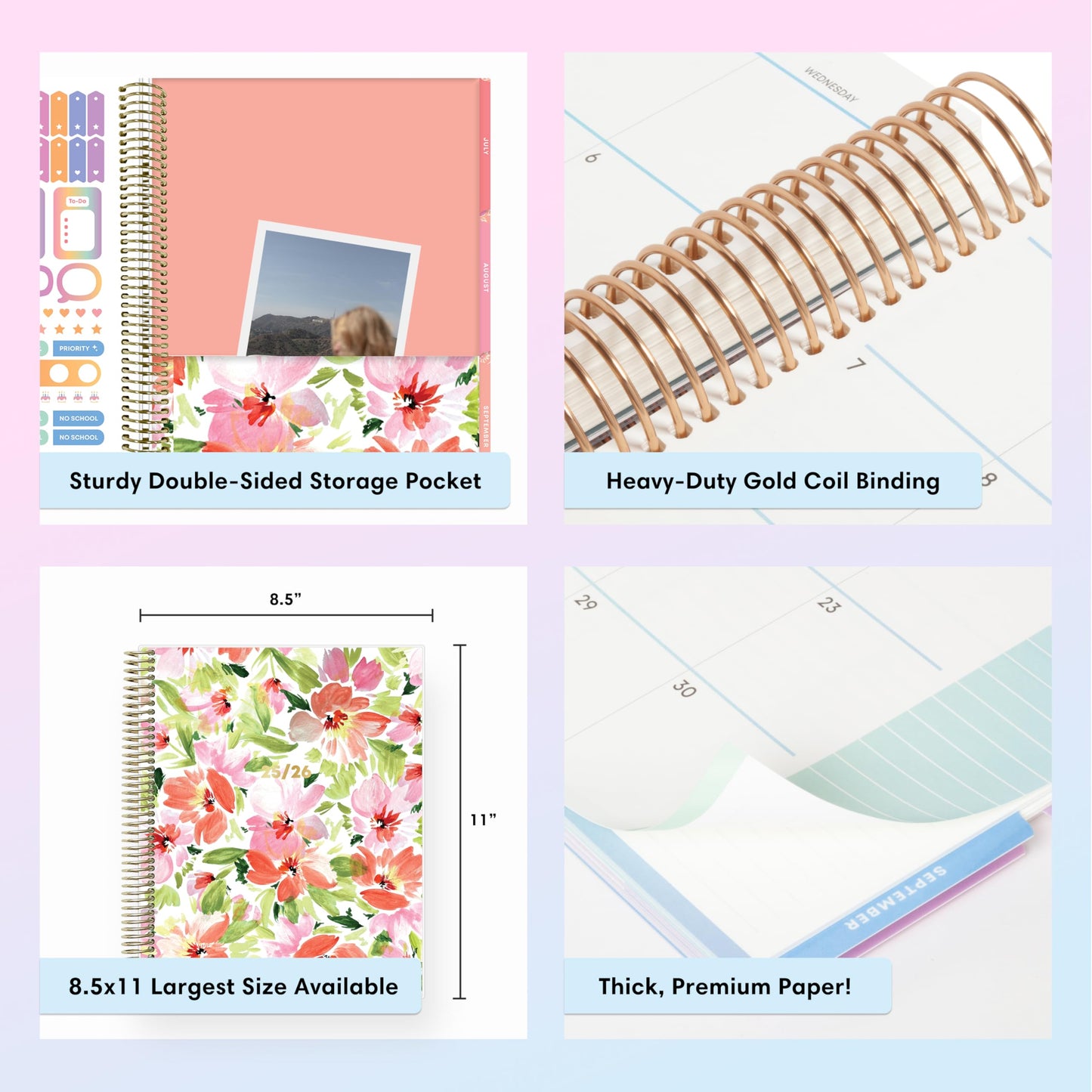 Blue Sky Teachwell 2026-2027 Weekly and Monthly Academic Year Teacher Lesson Planner Calendar, July 2026 - June 2027, 8.5" x 11", Flexible Cover, Heavy Duty Coil Binding, Colorful Interior, Laminated Tabs, Storage Pocket, Includes Stickers, Meilani