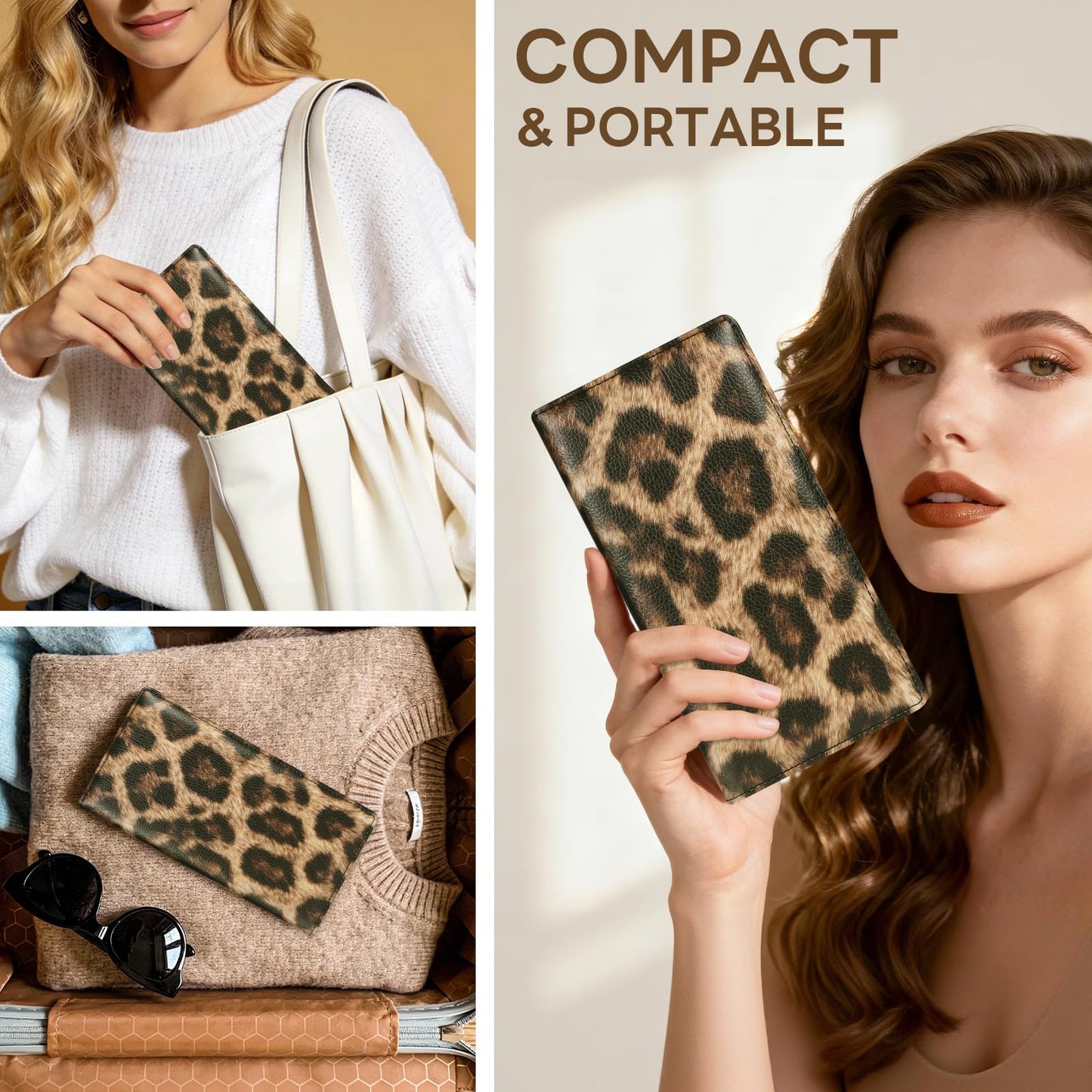 Handlein Womens Wallet, Extra Slim RFID Wallets, Leather Bifold Clutch Billfold Purse, with 11 Card Slots & ID Window, Cute Credit Card Holder Purse for Ladies Girls (Leopard Print)