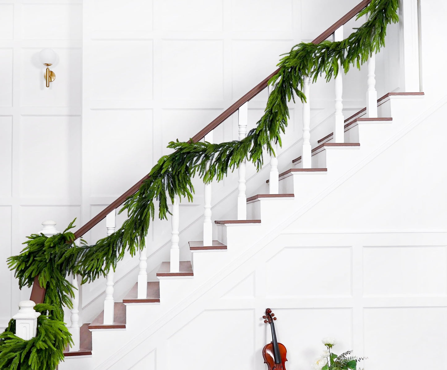 12FTx1 Extra Full Christmas Garland Real Touch Norfolk Pine Garland Faux Greenery Garlands Christmas Decorations Norfolk Pine Garlands for Stairs, Railing,Table Holiday Seasonal Indoor Mantle Decor