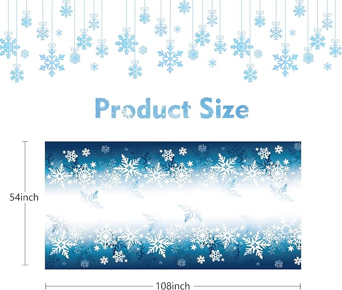 Snowflake Tablecloth 54"x108" Rectangle Blue White Snowflakes Fabric Dining Table Cover for Christmas Holiday Winter Wonderland Frozen Farmhouse Outdoor Picnic Camping Party Table Decor Supplies