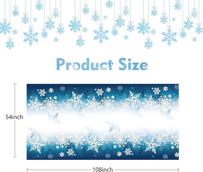 Snowflake Tablecloth 54"x108" Rectangle Blue White Snowflakes Fabric Dining Table Cover for Christmas Holiday Winter Wonderland Frozen Farmhouse Outdoor Picnic Camping Party Table Decor Supplies