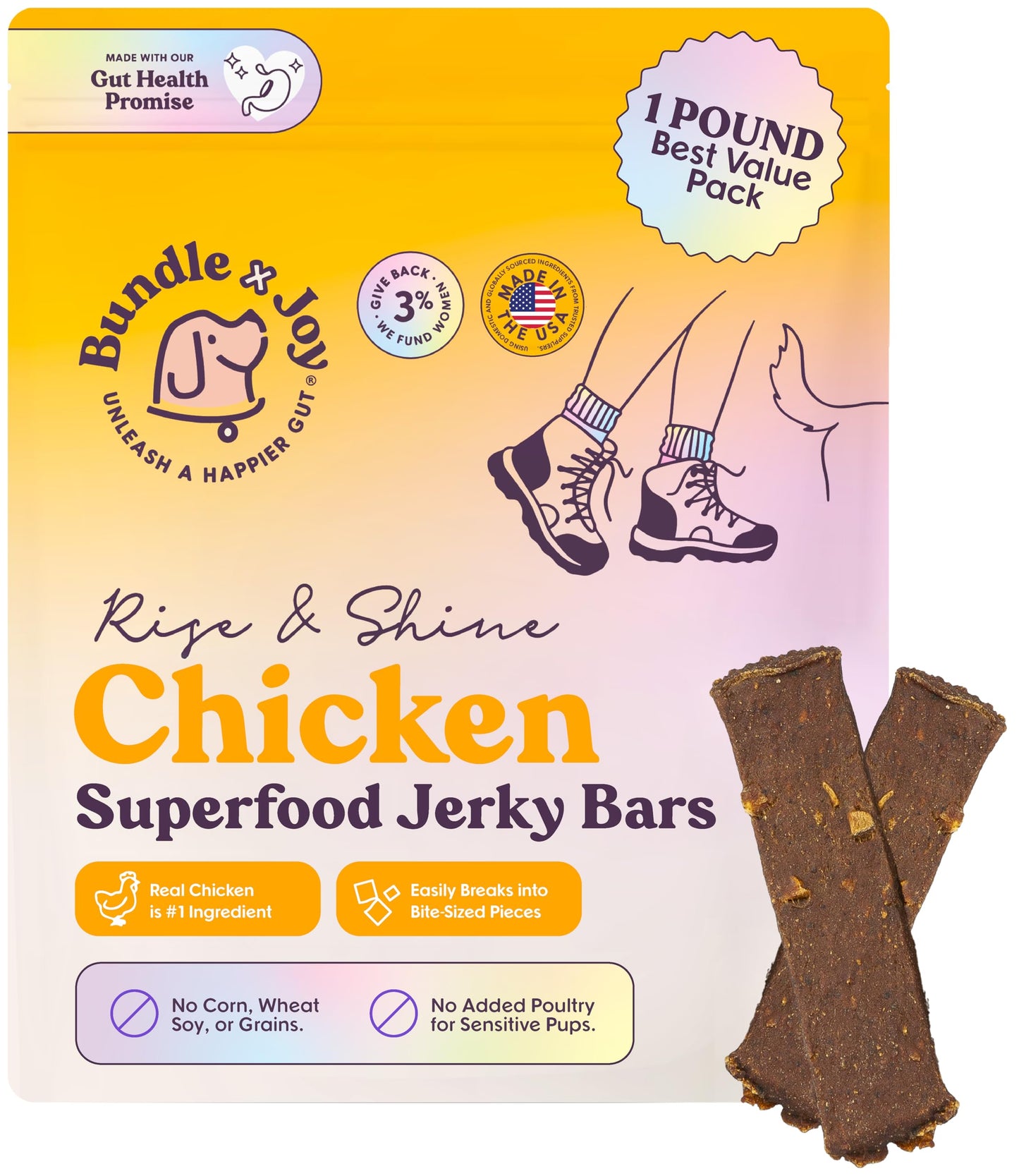 Bundle x Joy Rise & Shine Chicken Jerky Dog Treats - 16 Oz Bag, Natural Superfood - Corn, Poultry, Soy & Grain Free Dog Treats Made in USA Only