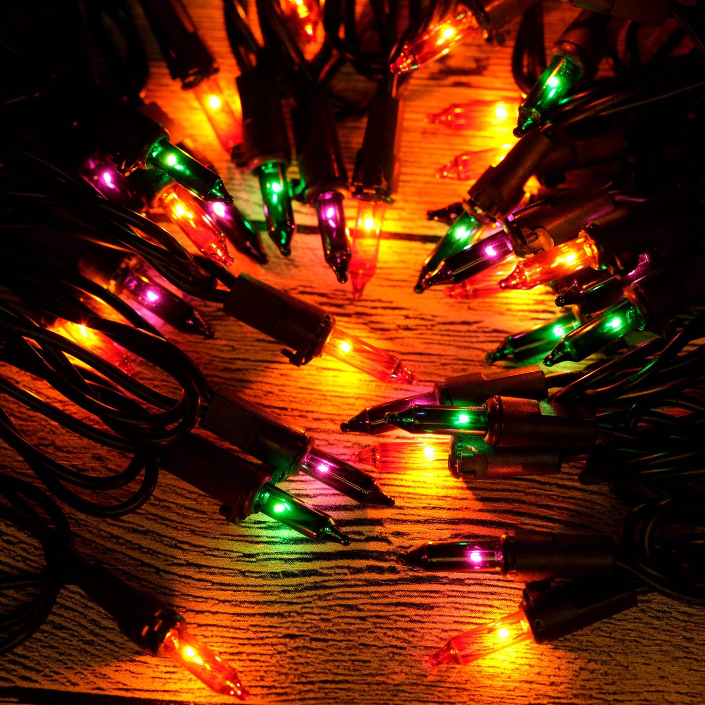 YULETIME 200 Orange Green Purple String Lights, 2-Set 33' 100 ct Black Wire