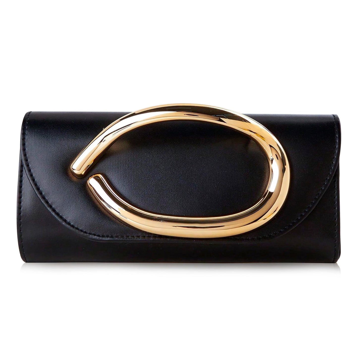 Popizard Clutch Purses for Women - Black Evening Bag with Chain Elegant Dressy Formal Handbag Metal Handle Purse