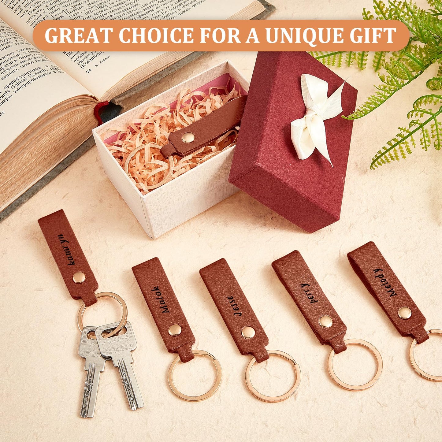 Wavyknot 100 Pcs PU Leather Keychain Blanks Bulk Laser Engraving Blanks Keychain Kit with Key Rings for DIY Key Chains Craft(3.7 x 0.7 Inches, Dark Brown)