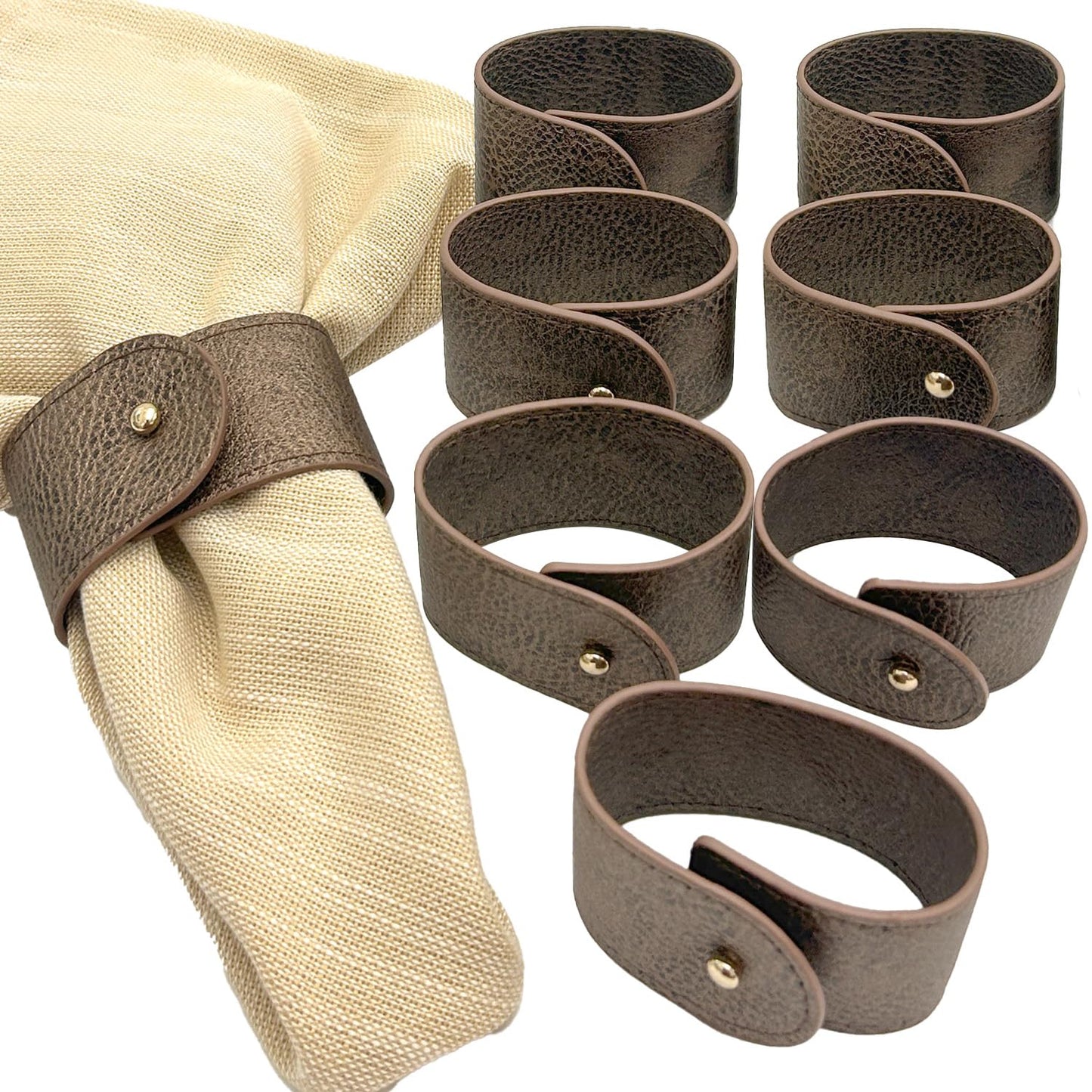 Homewear Luxury Leather Napkin Rings Set of 8, Bronze, Morgan Faux Style, Modern Cuff Design for Wedding Party Decorations, Kitchen, Holiday Table,Rust Proof,Hotel, Home, Table Accessories, Dining