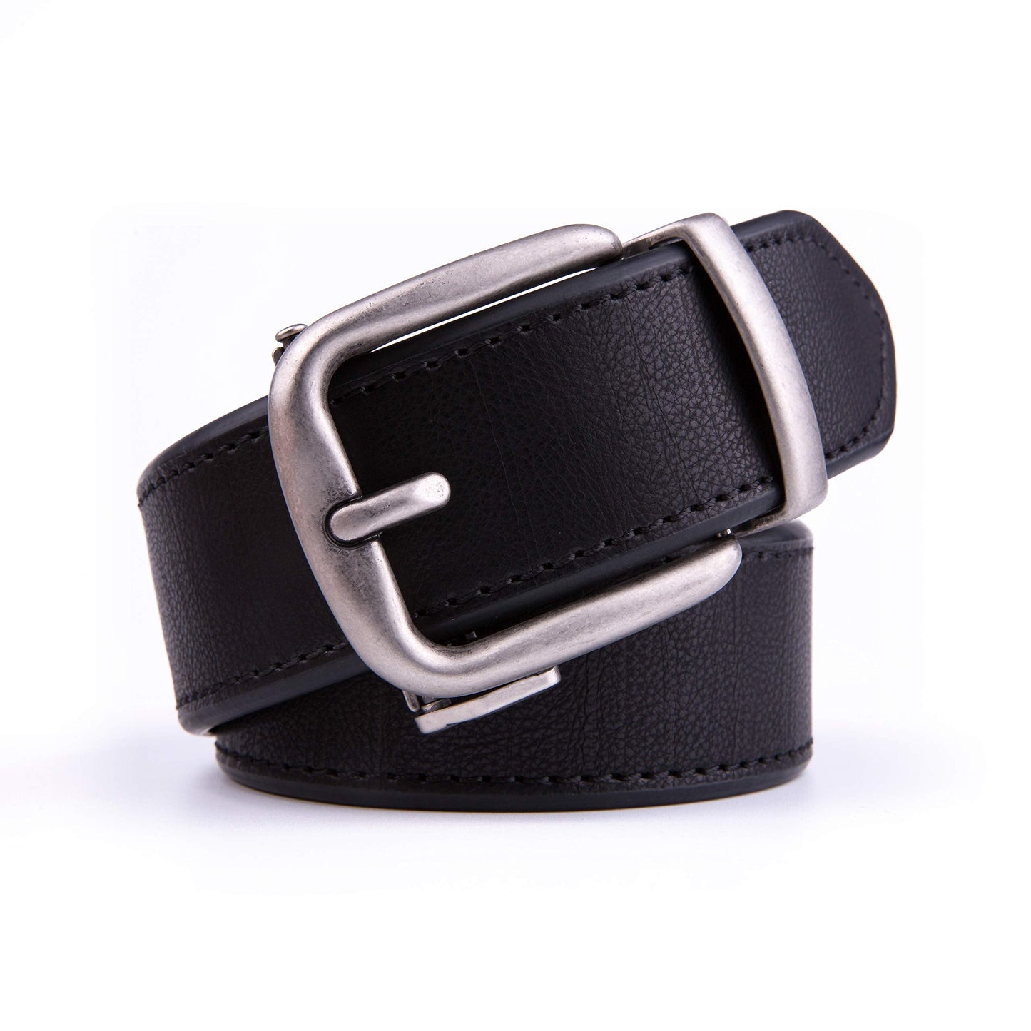 Fabio Valenti Men's Synthetic Leather Ratchet Dress Belt with Automatic Buckle, Adjustiable Sizes, Handmade, All leather Strap(2073,Black,44/46)