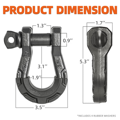 ALL-TOP D Ring Shackle (2 Pack) 3/4" Fully Forged with 7/8 Pin, 79500Lbs Break Strength & 9Ton Work Load, Impact Resistant by Extreme E-Coat