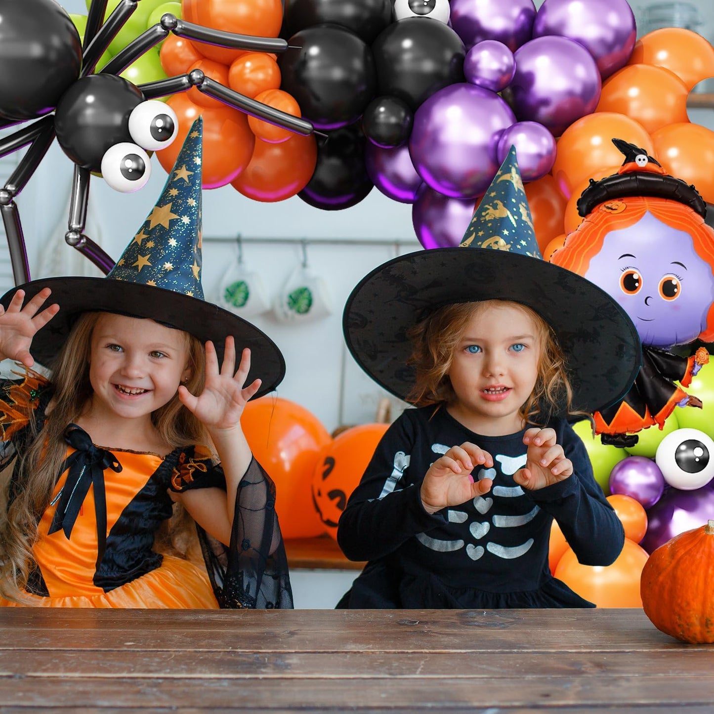 Halloween Balloons Arch Black Orange Purple Green Balloons Garland Witch Cat Foil Spider Balloon Pumpkin Birthday Decorations Metallic Purple Lime Green Latex Helium Balloon Set for Party Supplies