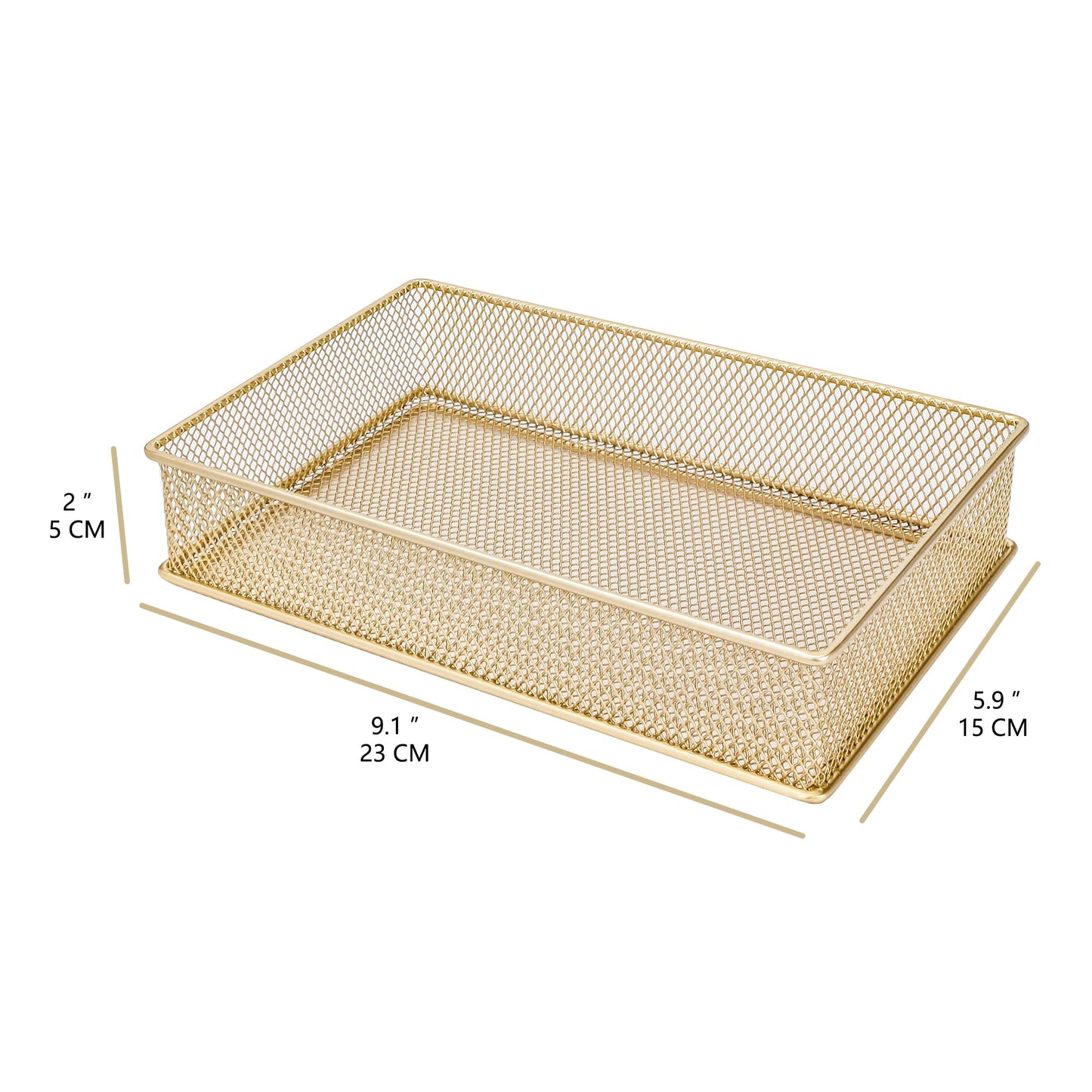 Annova Mesh Stackable Drawer Cabinet and Shelf Organizer Bins Storage Basket School Office Supply Holder Tray- Set of 2 (Gold, 6x9x2 Inch)