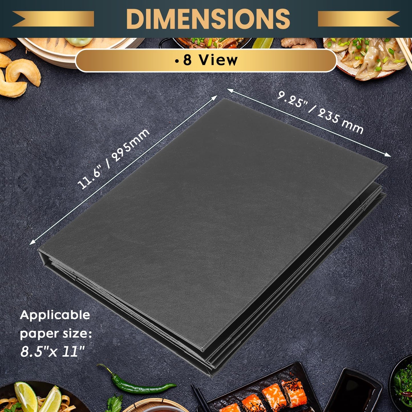 AMGSH 6 Pack 8 View Menu Holder Menu Covers 8.5" x 11" | Restaurant Menu Covers Diploma Cover Black Leather Menu Sleeves Book Style for Restaurant Coffee Bars Wine List Fit for Letter Size Paper