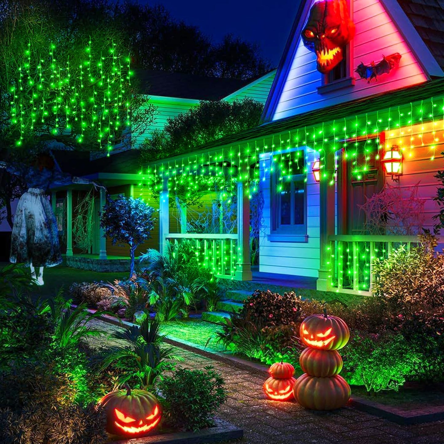 Icicle Lights for Outside - 33FT 400 LED Icicle Christmas Lights Outdoor with 75 Drops 8 Modes Timers, Waterproof Connectable Hanging Lights for Indoor House Eaves Yard Party Decorations, Green
