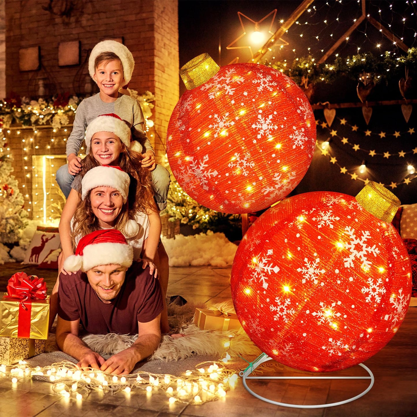 Rossesay 2.5 ft Lighted Pop up Outdoor Christmas Ornaments Stackable Giant 3D Pre Lit Christmas Balls Light up Collapsible Balls with 80 LED Lights for Holiday Yard Lawn Garden