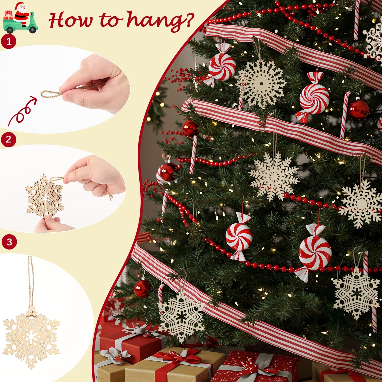 N&T NIETING 27pcs Wooden Snowflakes Shaped Embellishments Hanging Ornaments for Christmas Decoration