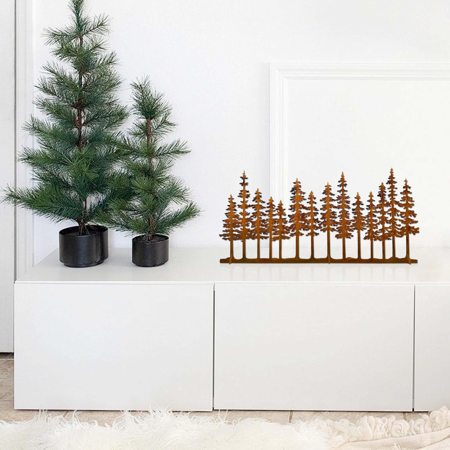 dryelves Metal Pine Tree Decor, Cabin Forest Tree and Nature Rustic Tabletop Decor, Mantel Centerpieces Shelf Decorations, Housewarming Gifts for Home Farmhouse Living Room Bedroom(Rusty)
