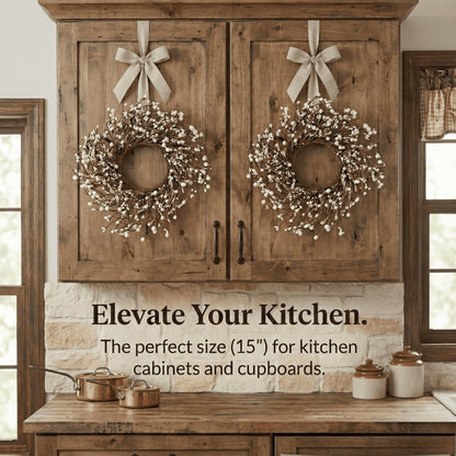 Quixem 15" Cream Pip Berry Mini Wreath (4.5" Inner Dia), Rustic Ivory Artificial Wreath Ring for 3" Pillars, Small Farmhouse Kitchen Cabinet Decor, Wedding Centerpiece