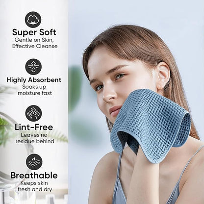 Microfiber Waffle Face Towels, 4 Pieces, Fast Drying, Lint Free 430 GSM