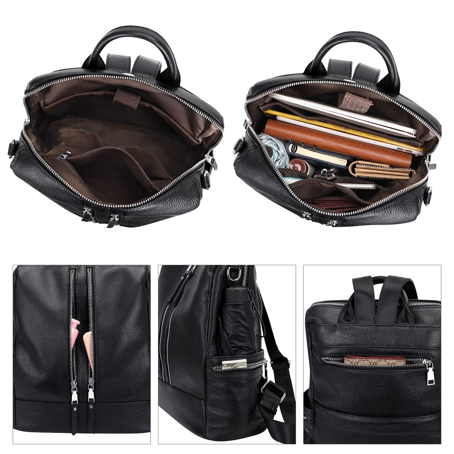 ALTOSY Genuine Leather Backpack Purse for Women Convertible Shoulder Bag Crossbody Bag Elegant Casual Daypacks (S77 Black)