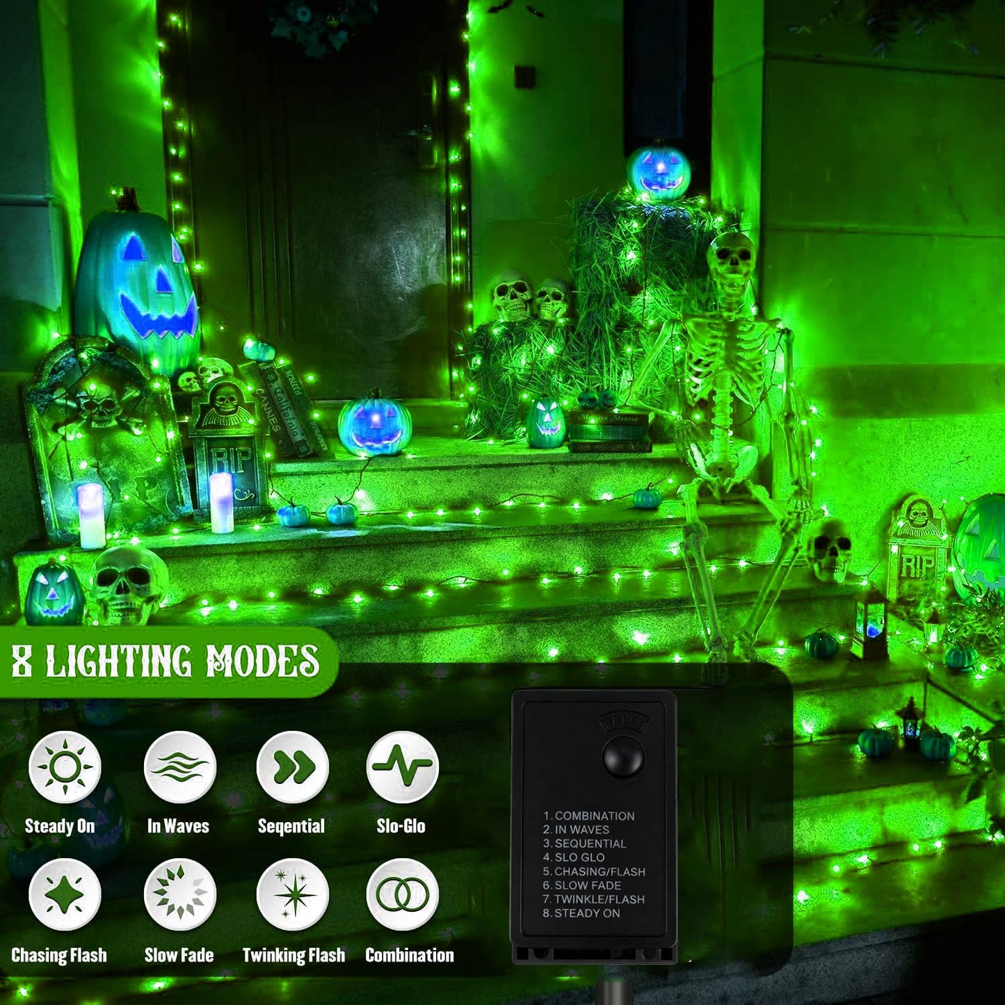 Green St. Patrick's Day Fairy Lights Decorations, 33ft Super Bright 100 LED Connectable String with 8 Modes for Indoor Outdoor Patio, Yard, Balcony, Christmas & Party Décor (Black Wire – Green)