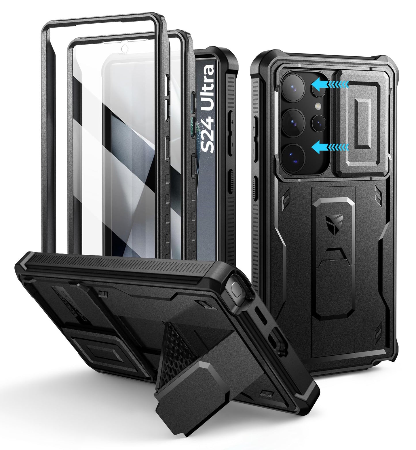 Dexnor for Samsung Galaxy S24 Ultra Case with Built-in Slide Camera Cover & Screen Protector & Kickstand, Shockproof Rugged Case Full-Body Bumper Protective Cover for Galaxy S24 Ultra (2024),Black