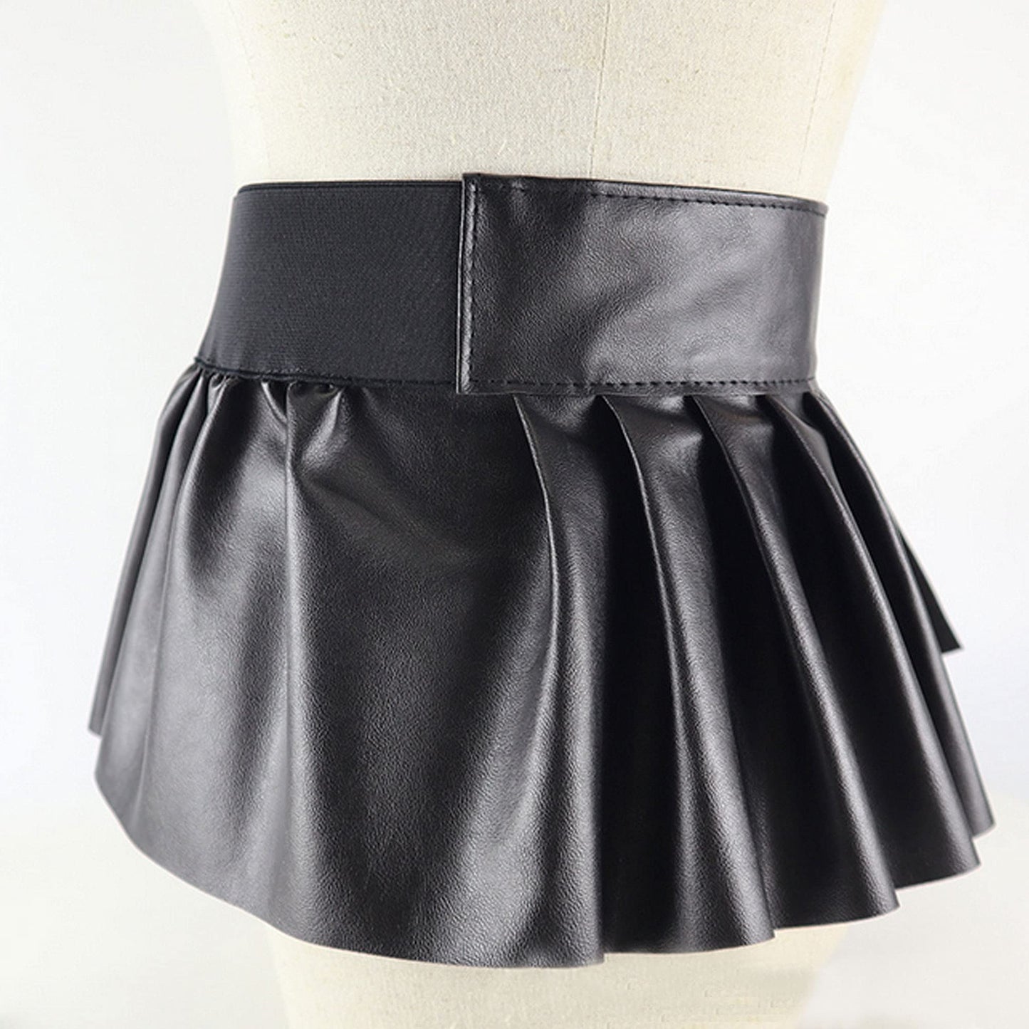 U Scinan Women's Dress Belt PU Leather Pleated Fashion Stretchy Peplum Cinch Belt Skirt Style Elastic Wide Waistband