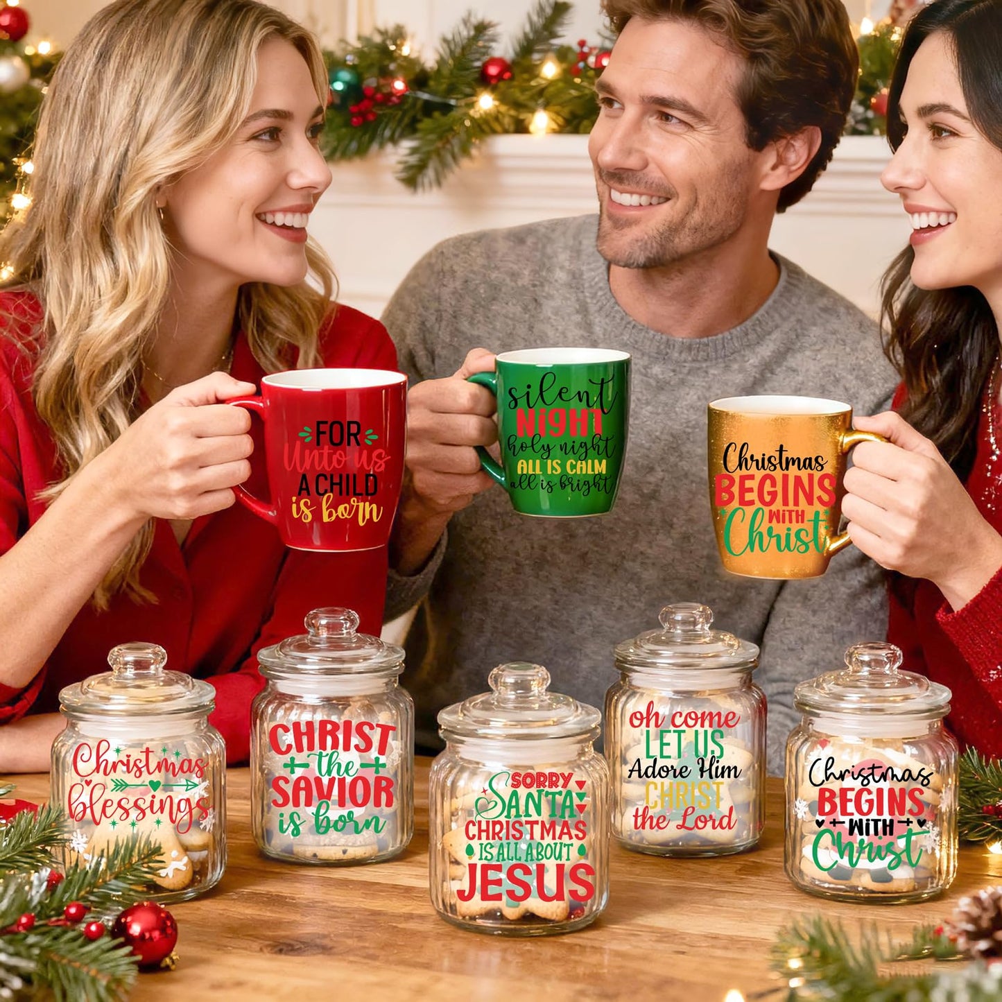 53 PCS Christmas Stickers for Crafts Nativity Decal Red Green Bible Decals Indoor Home Decorations Xmas Eve Vinyl Sticker for Ornaments Jesus Christian Religious Decal for Window Winter Holiday Gift
