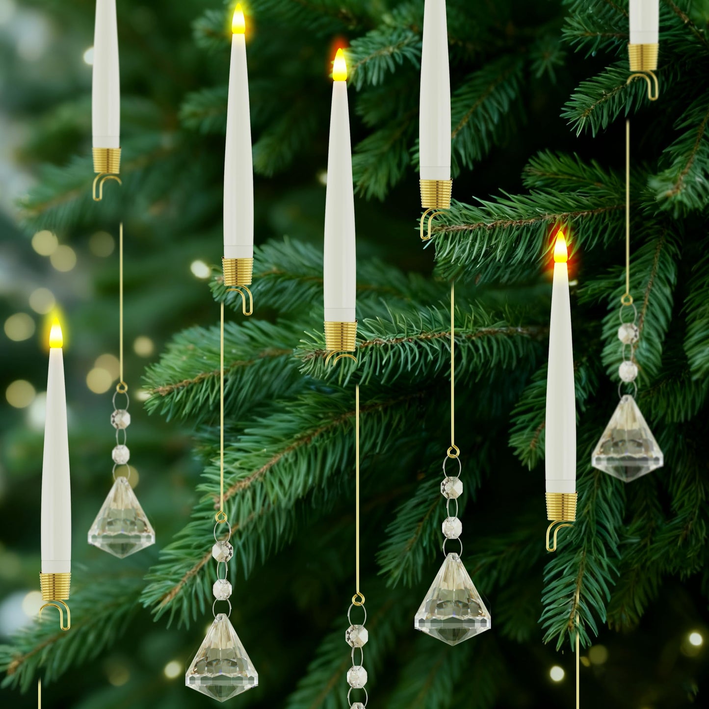 JOIONE Flameless Christmas Tree Candles with Remote, 10 Pack Battery Operated LED Candles with Suction Cup for Christmas Tree, Flickering Flame for Xmas Indoor Decor - Diamond