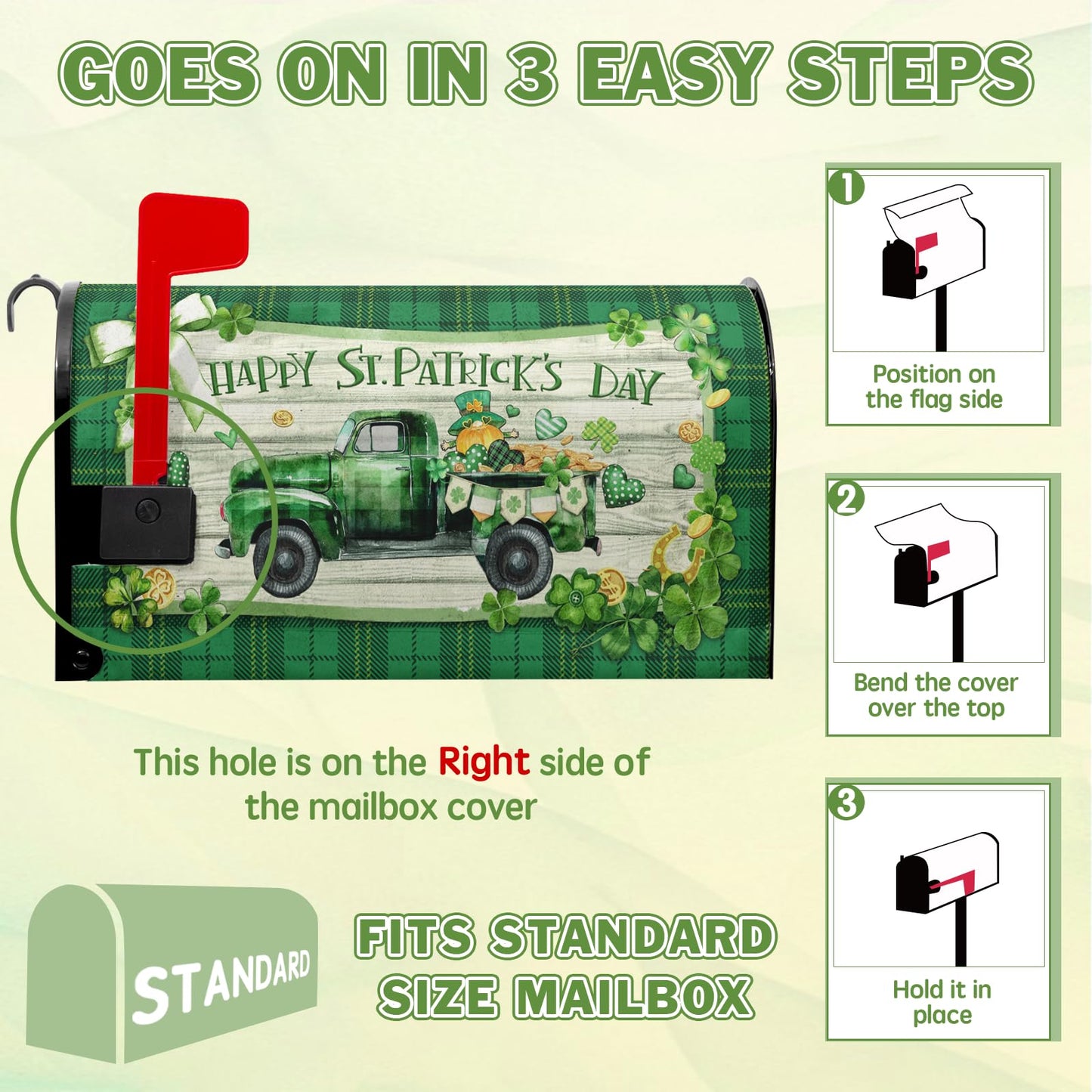 VentuCoven St Patricks Mailbox Covers Magnetic - Truck Mailbox Cover - for Garden Farmhouse Decor - Standard Size 21x18 in - Clover Buffalo Plaid Green