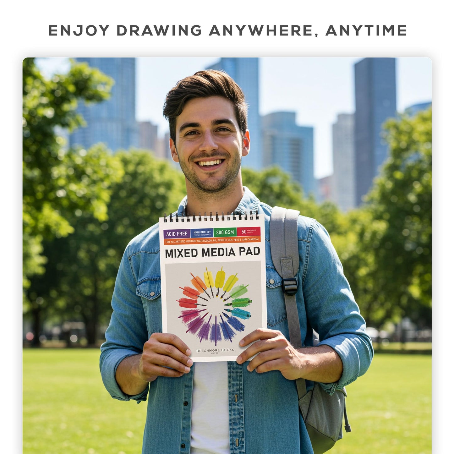 Beechmore Books 9"x12" Watercolor Sketchpad - Professional Spiral Bound Sketchbook, 50 Sheets 300 GSM / 140 lb Heavyweight Acid-Free Paper, Micro-Perforated for Acrylic, Gouache and Mixed Media