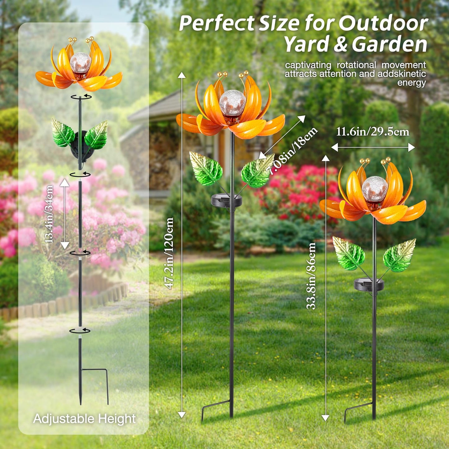 AIINY Outdoor Solar Lights Garden Decor,Wind Spinner Yard Decorations for Outside, Lotus Garden Windmill with LED Cracked Crystal Waterproof Flower Sculpture for Patio Lawn Gardening Gifts
