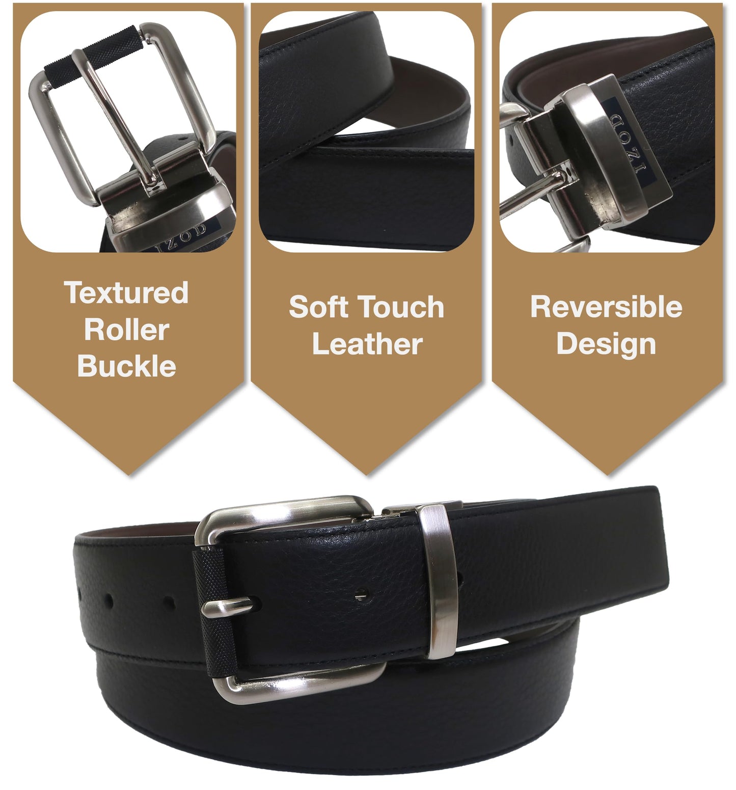 IZOD, Mens, Reversible Leather Belt, Brown, 42/44