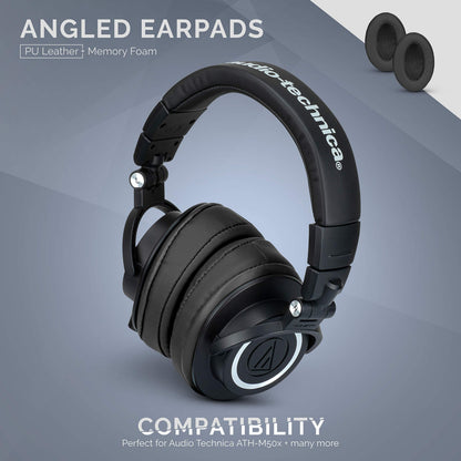 Brainwavz Angled Earpads for Cloud Alpha, HyperX, ATH M50X, M50BT, Turtle Beach & More | Extra Thick Memory Foam Ear Pads for Comfort, PU Black