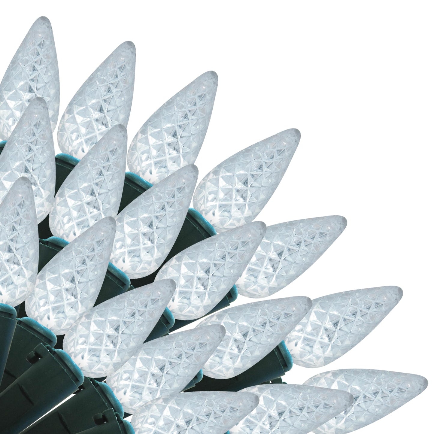 Brite Star 80 Lt LED C6 Faceted Light with Green Wire, Pure White