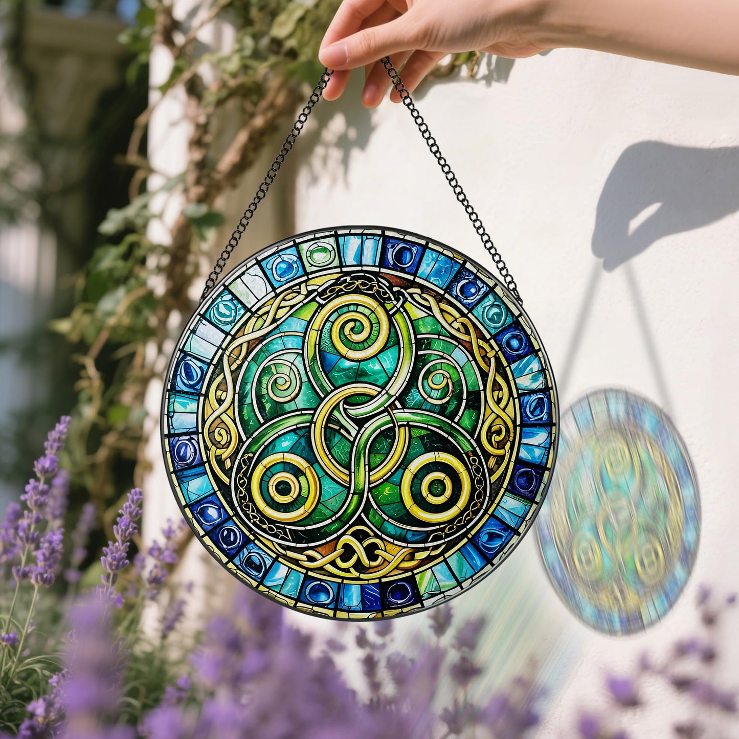 8-Inch Celtic Knot Stained Glass Suncatcher & Ornament – Stained Glass Window Hanging & Decor, Sun Catchers for Windows Indoor, Gift for Women, Gift for Christmas, Housewarming Gifts, Irish Gifts